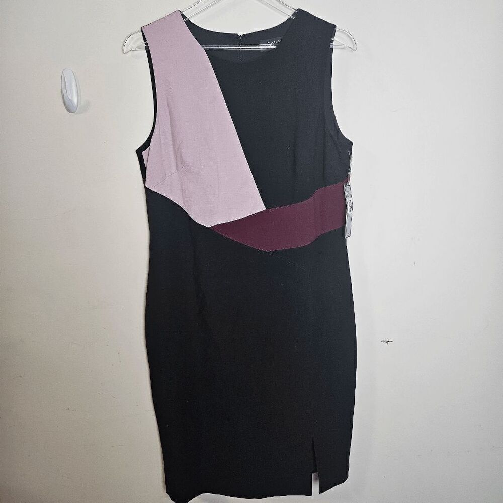Tahari Colorblock Sleeveless Sheath Fully Lined Dress NWT Women's Black Burgundy